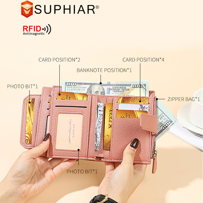 Cartera de mujer de cuero PU-transfronterizo de Amazon Monedero multifuncional coreano simple con billetera de hojas sueltas Cartera femenina