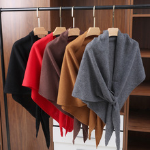 厂家批发100%羊毛大三角围巾保暖针织纯色羊绒围巾披肩女现货