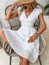 O 81161 Elegant V-Neck Hollow-Out Dress ����V���ο�����ȹ