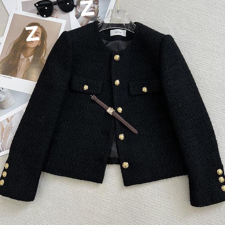 Tweed Style Short Outwear for Women, High-End Round Neck, Petite French Tweed Top for Women, Free Shipping