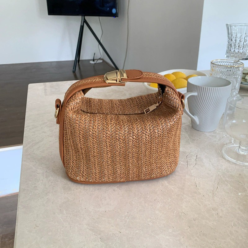 2026 Korean Style Summer New Straw Woven Handbag, Fashionable Casual Vacation Tote Bag, Versatile Shoulder and Crossbody Bag