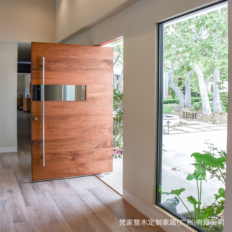 Customized Rotating Extra-Large Wide-Body Eccentric Door, Outdoor Modern Minimalist House Entrance Door, Walnut Central Axis Door