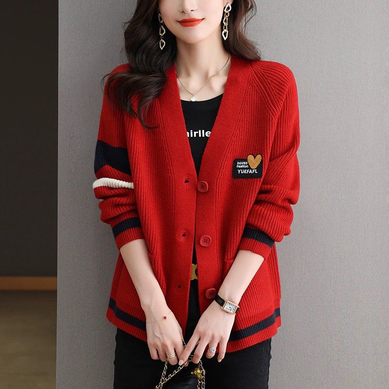 2025 Spring and Autumn New Love High-End Loose Knitted Cardigan Fat mm Large Size High-End Letter Sweater Jacket for Women 2025 Spring and Autumn New Love High-End Loose Knitted Cardigan Fat mm Large Size High-End Letter Sweater Jacket for Women