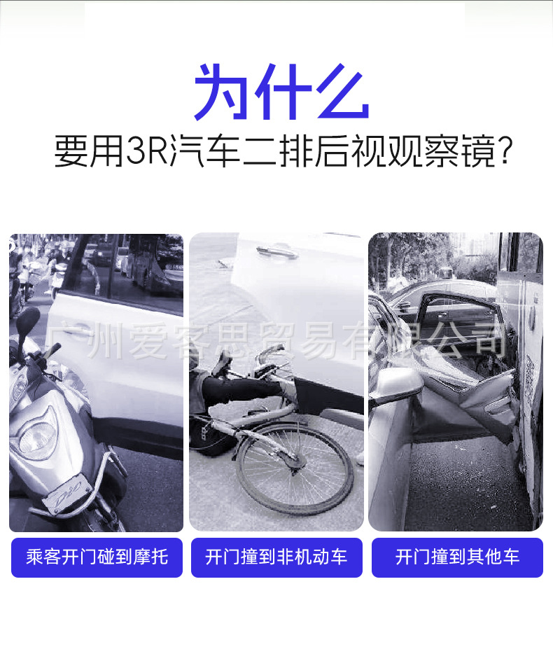 Car Rearview Mirror, Second Row Exit Observation Mirror, Door Opening Anti-Collision, Large Field of View Rear Mirror, Reversing Auxiliary Mirror