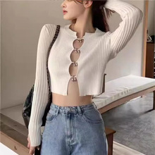 秋季女装毛衣镂空上衣女设计感短款辣妹纯欲性感心机针织开衫穿搭