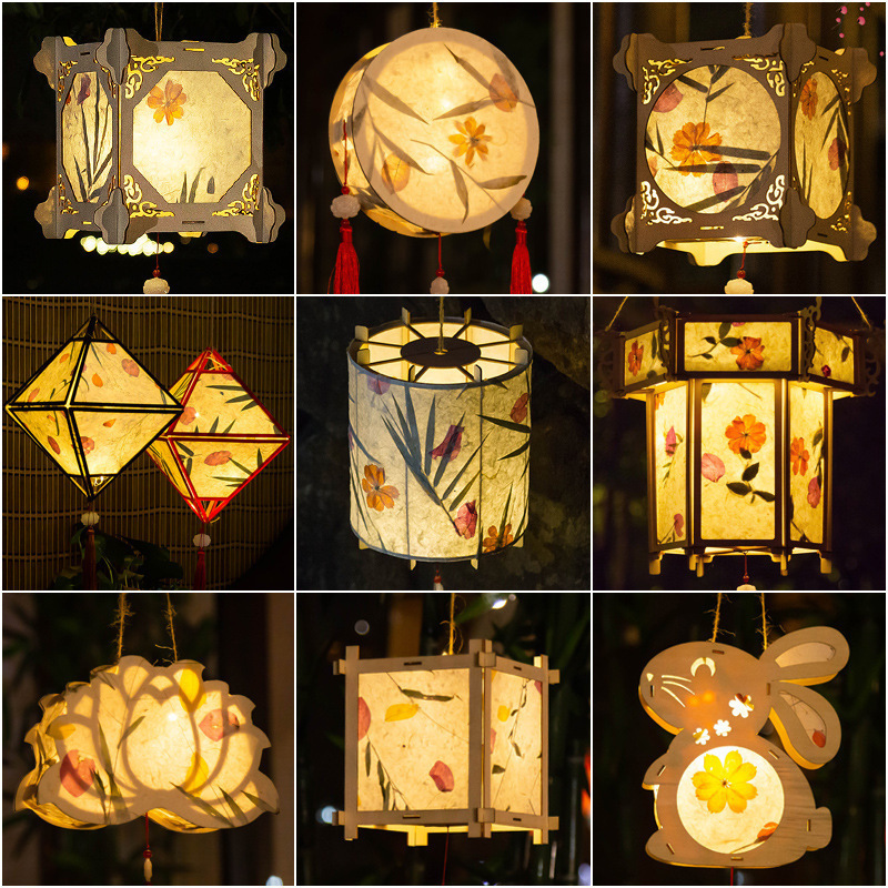 Mid-Autumn Festival Lanterns Handmade DIY Material Kit Portable Glowing Rabbit Lanterns Ancient Style Palace Lanterns Wholesale