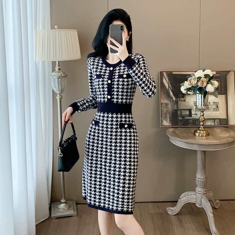 Леди Xiao Xiangfeng трикотажное платье женское осеннее новое платье с высокой талией