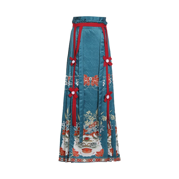 Lion Dance Nian Nian Green Printed Horse Face Skirt