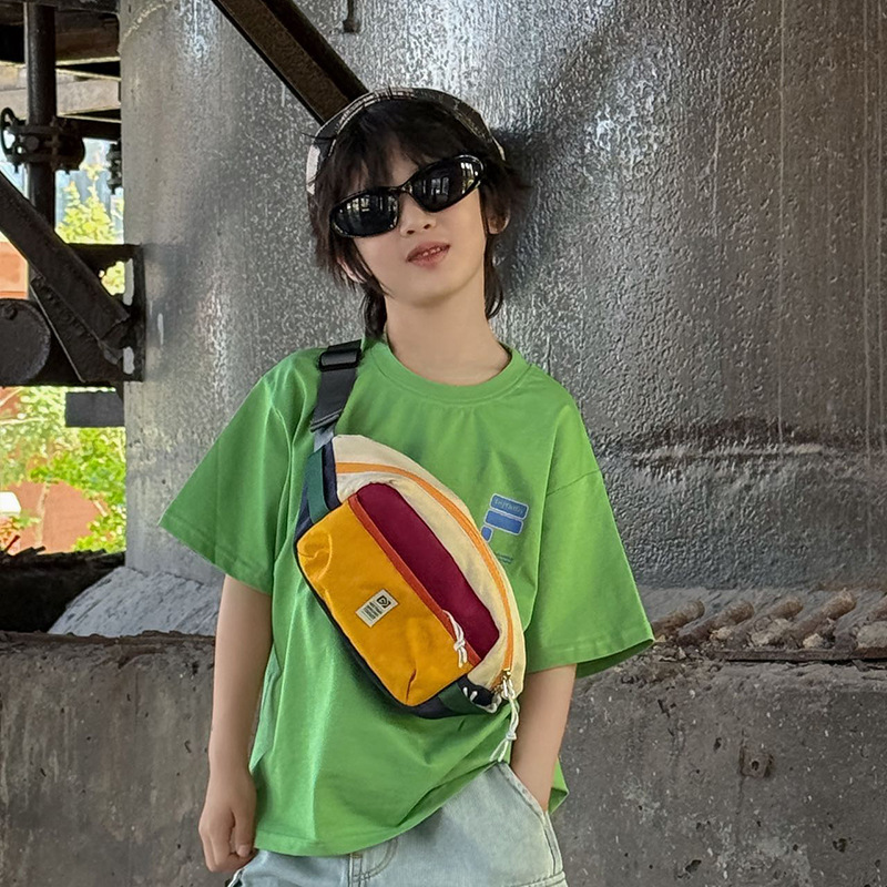 2026 Spring Ins Xiaohongshu New Korean Version Children's Boys' and Girls' Color-Block Stylish Waist Bag Chest Bag Wholesale