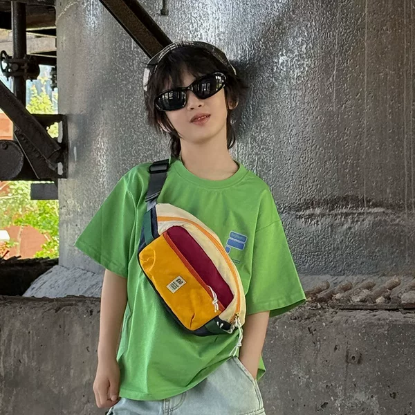 2026 Spring Ins Xiaohongshu New Korean Version Children's Boys' and Girls' Color-Block Stylish Waist Bag Chest Bag Wholesale