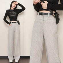 桑蚕丝羊绒加厚高腰气质显瘦弹力窄版阔腿裤梧桐裤毛呢裤新款女裤