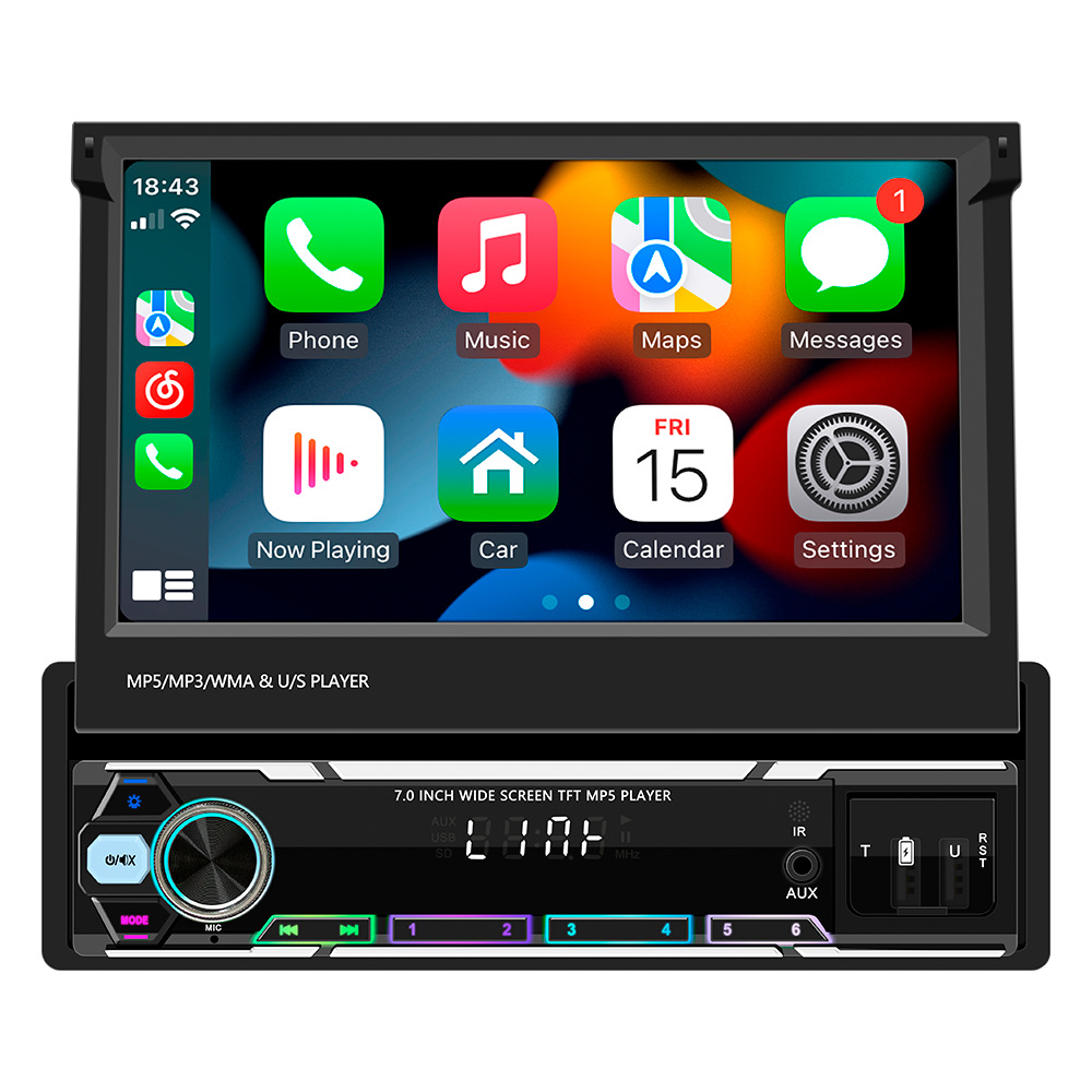 Nuevo 7 pulgadas retráctil pantalla táctil coche MP5/MP3 reproductor Bluetooth tarjeta radio inalámbrico carplay