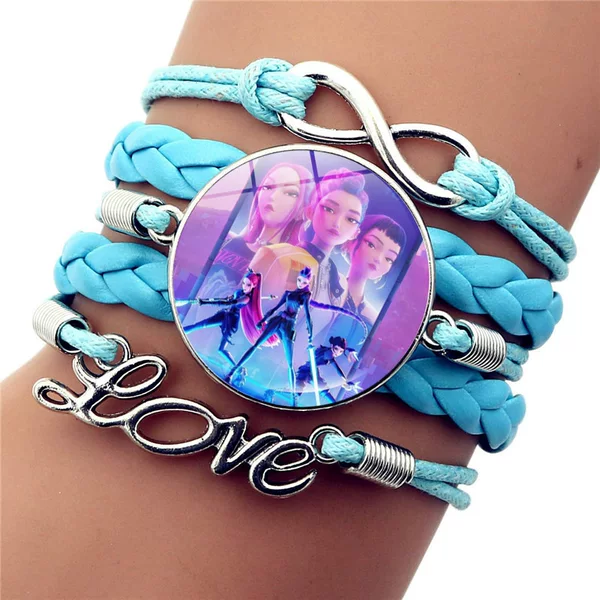 K-Pop Demon Hunters Bracelet Female Anime Cartoon Demon Hunters Peripheral Blue Leather Hand Accessories