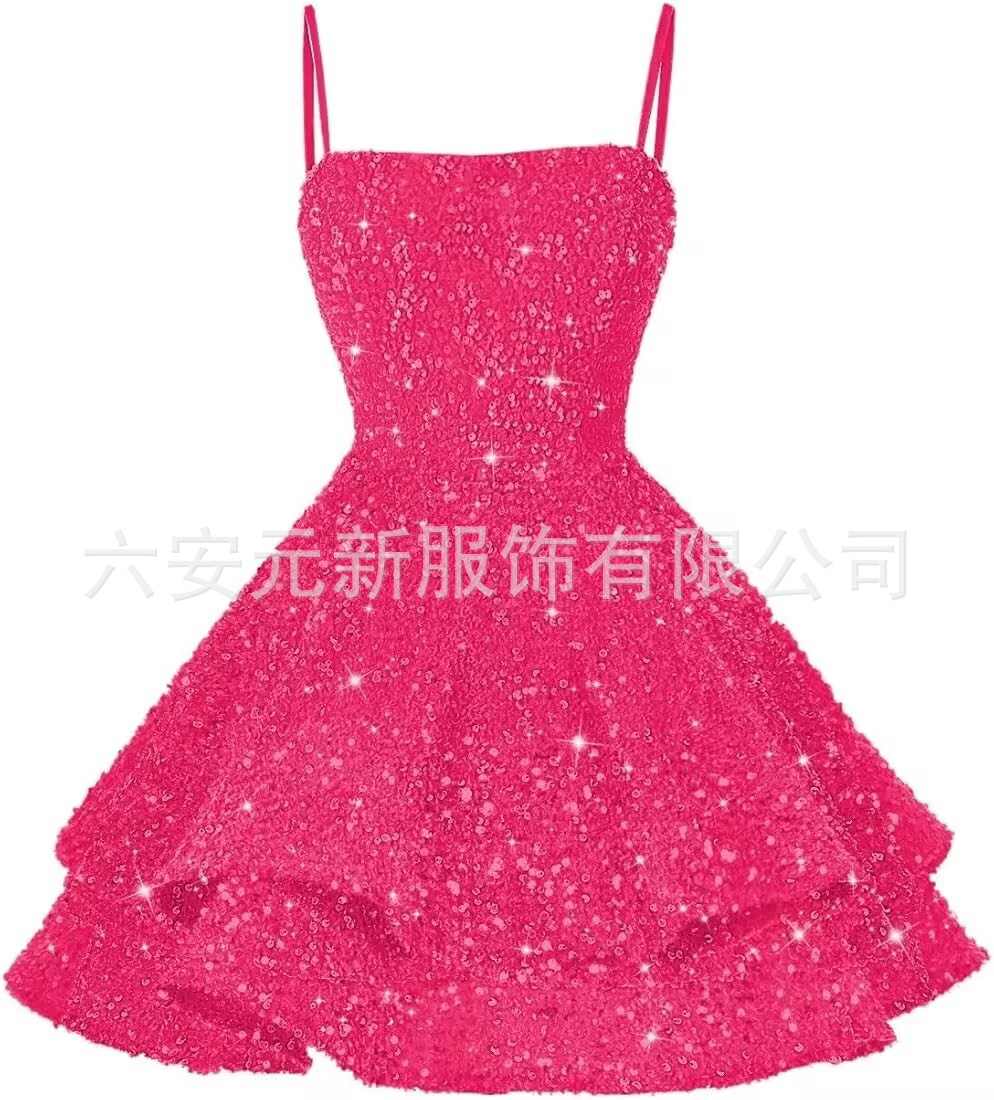 Comercio exterior de Europa y América Amazon nuevo cinturón de sequillas sexy cuello en V corto vestido de baile de fiesta
