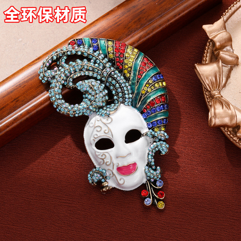 欧美重工夸张设计满钻面具胸针创意人脸复古冬季大衣外套别针胸花|undefined