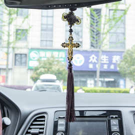 经典款十字挂件中国结黑流苏车载后视镜架子挂件汽车内饰跨境货源