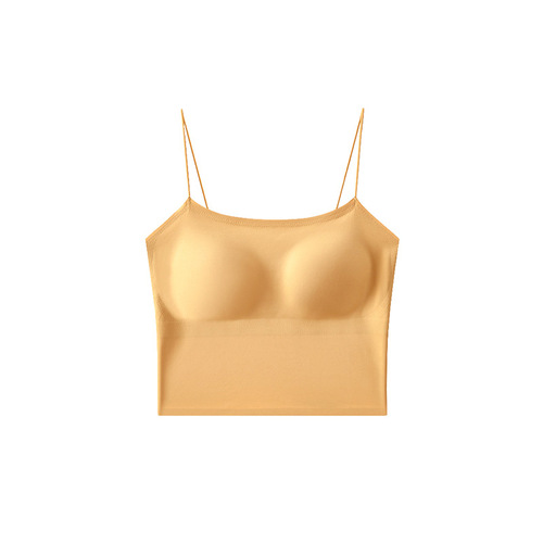 Camisole for women with chest pad, ice silk one-piece, anti-exposure, traceless, slim-fitting, breast-covering sleeveless vest as base