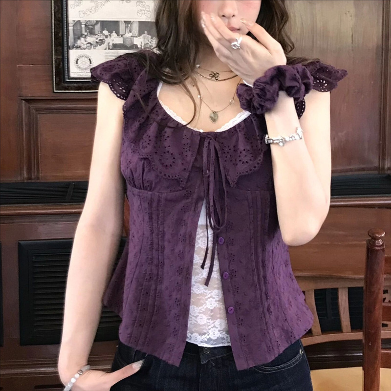 Athoe// Phantom of the Opera French-Style Ruffled Vintage Slim-Fit Summer Shirt with a Stylish Design Athoe// Phantom of the Opera French-Style Ruffled Vintage Slim-Fit Summer Shirt with a Stylish Design
