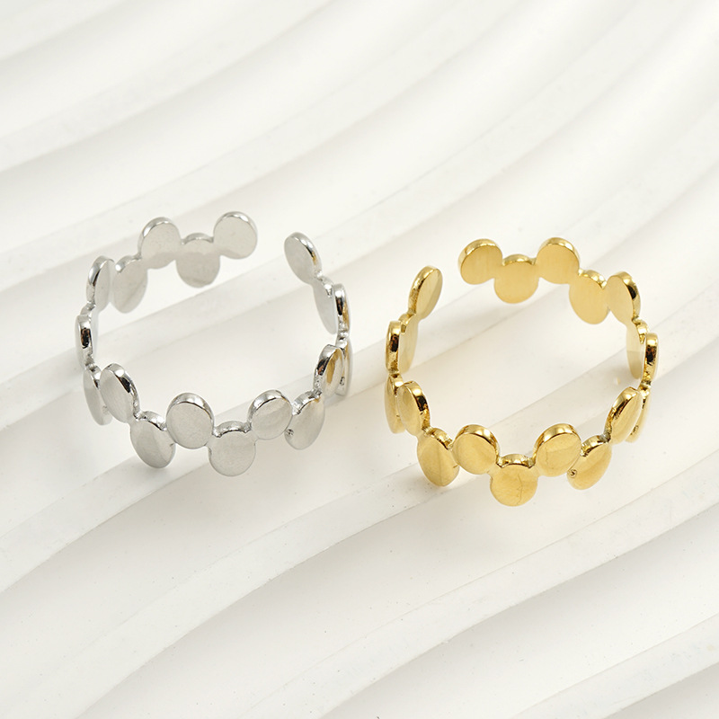 Retro Solid Color Stainless Steel Plating Hollow Out Open Ring 1 Piece