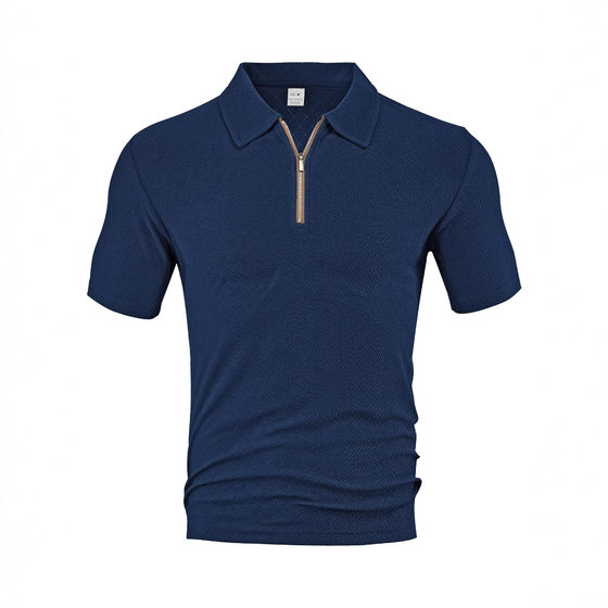 European and American Cross-border Men's Summer New Casual Loose Towel Jacquard Zipper Placket Men's Short-sleeved Polo Shirt
