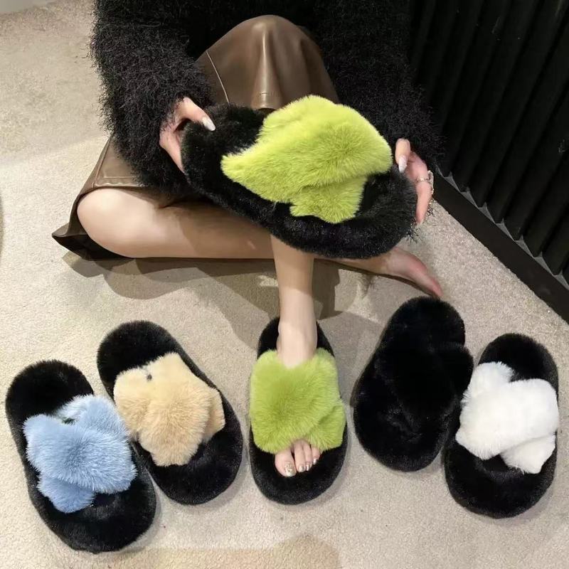 网红厚底毛毛拖鞋女外穿新款秋冬时尚轻奢高级感软底百搭棉拖鞋女|undefined