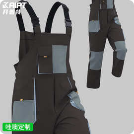 跨境春秋背带裤工装定制男多兜耐磨加固连体服机修劳保服工装裤