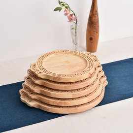 实木餐垫铁板底座雕花圆形砂锅木托盘防烫桌垫商用复古复古风