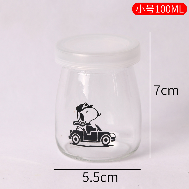 Vaso para pudín con tapa, botella de vidrio para pudín, tarro de miel, gelatina, vaso para mousse de leche de doble capa, vaso para yogur, patrones creativos al por mayor