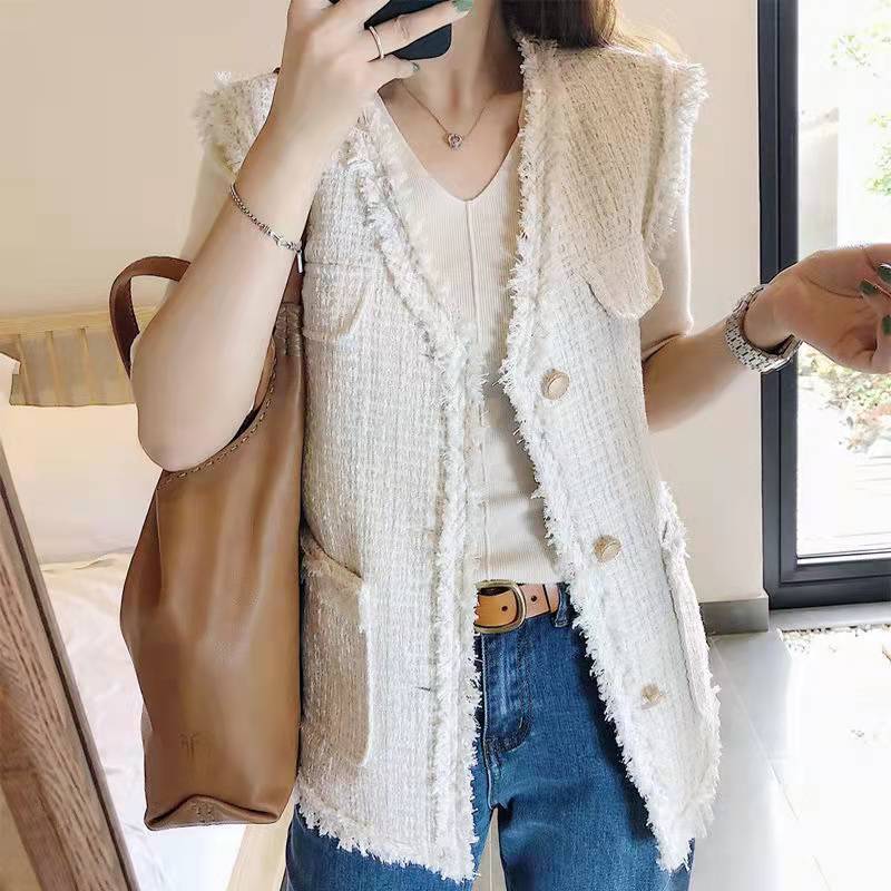 French Style Chanel Style Vest Coat Women's Autumn and Winter 2024 New Stylish Tweed Sleeveless Waistcoat Fashionable Vest