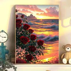 数字油画diy玫瑰手工填色油彩画治愈风景画手绘花卉客厅装饰画画