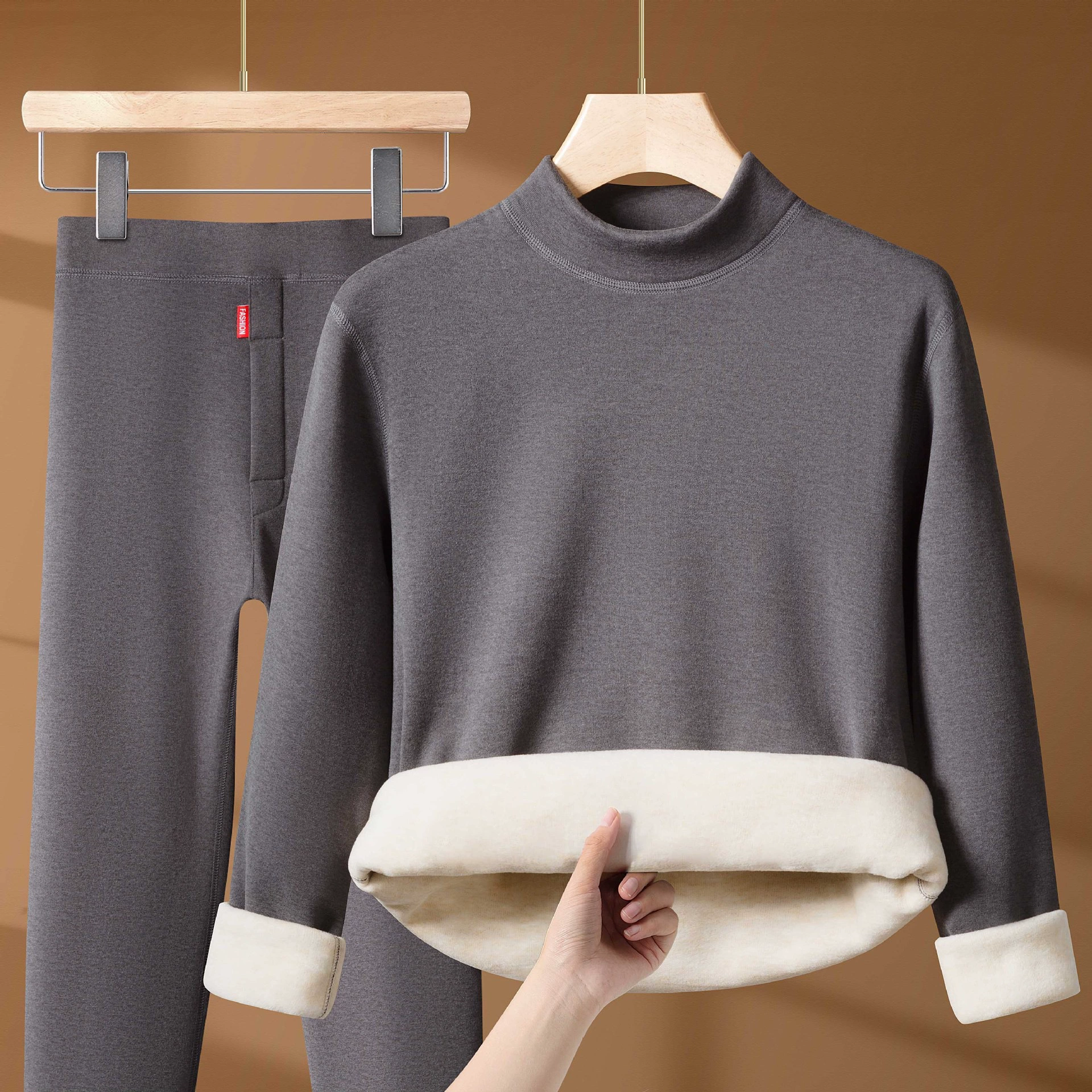 [Шерстяной шелк] Осенний и зимний нижнее белье термальный костюм для мужчин и женщин с половинным воротником и бархатным толстым холодом осенняя одежда осенние брюки