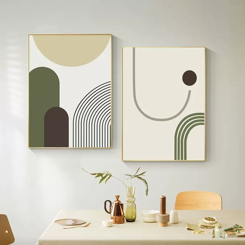 北欧风卧室装饰画创意现代简约餐厅挂画莫兰迪小清新抽象客厅壁画