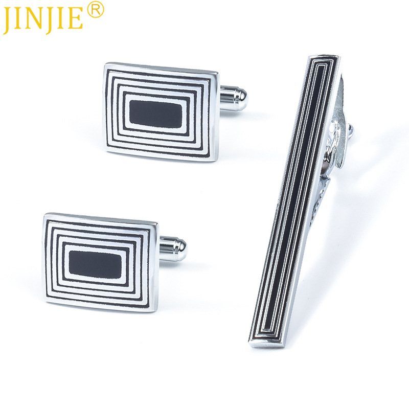 In stock high-end electroplating back rectangular metal cufflinks tie clip suit foreign trade Hot Selling tie clip cufflinks