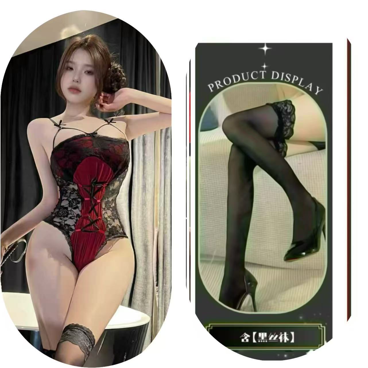 버건디 [원피스] + 블랙 스타킹