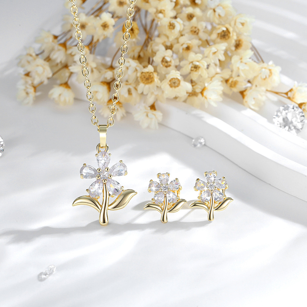 Amazon Fashion Flores Jewelry Set de diseño de alta calidad cobre chapado 14K oro colgante pendientes de flores image 4