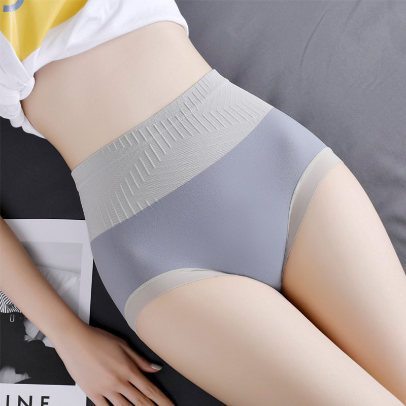 Big Sale Pure Cotton Women's High-Waist Briefs Butt Lift and Tummy Control Cotton Breathable Graphene Antibacterial Large Size Women's Underwear Fruit Green