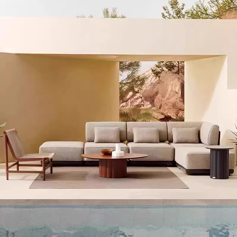 Muebles al aire libre creativos impermeables casa combinación sofá de caña doble mesa de comedor silla terraza silla de balcón