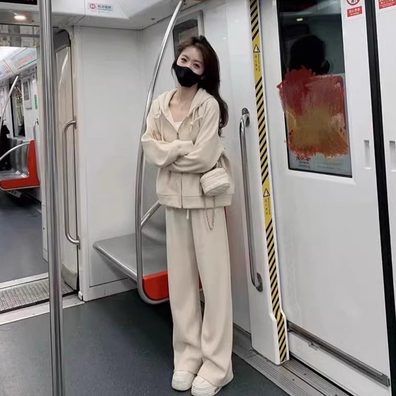 韩版2025新款时尚休闲运动套装女春秋季开衫卫衣长裤高级感两件套|undefined