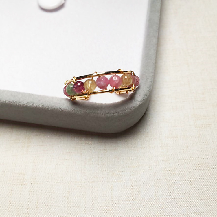 Adjustable Ring Size Women'S Crystal Copper Handmade Healing Geometric Open Ring Healing Crystals Jewelry