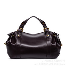 H跨境外贸女包波士顿包纯色简约手提包上班通勤包单肩托特软质