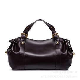 H跨境外贸女包波士顿包纯色简约手提包上班通勤包单肩托特软质