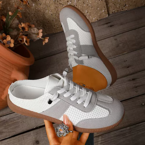 Foreign Trade Large Size Fashionable New Style Slippers with Closed Toe and Front Tie-Up, Leather Patchwork, Thick-Soled Slip-On Slippers, New Summer Model