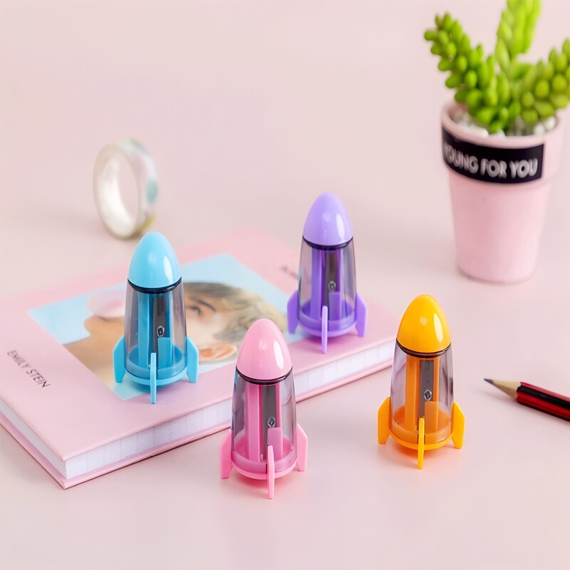 Creative Cartoon Rocket-Shaped Pencil Sharpener Single-Hole Sharpener Wholesale for E-commerce Student Stationery Gifts