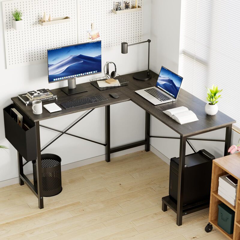 L-Shaped Desk Computer Gaming Corner Table 50inch Home Office Side Organizer Bedroom Small Space