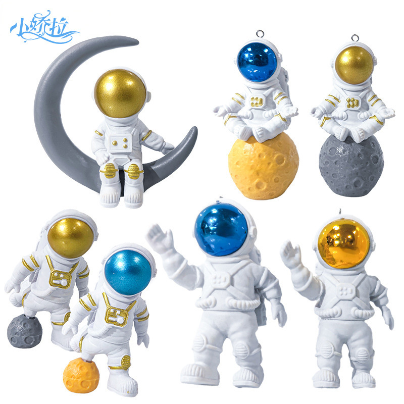 Nuevos adornos decorativos con temática de astronauta, luna dorada y azul, juguetes de astronauta, estilo ceremonia de graduación