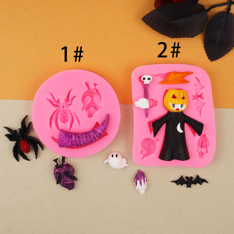Halloween araña bat cuerno fantasma cráneo silicona molde fondant cake hornear decoración de chocolate