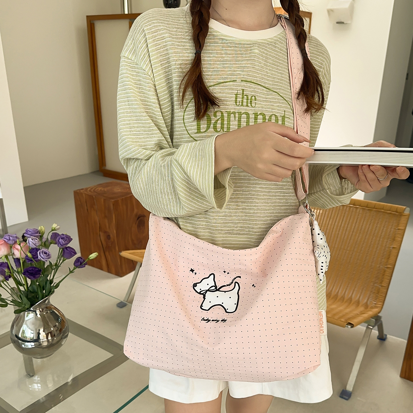 Korean Style Polka Dot Shoulder Bag for Women 2026 New Cartoon Sweet Bag for Travel Crossbody Tote Bag