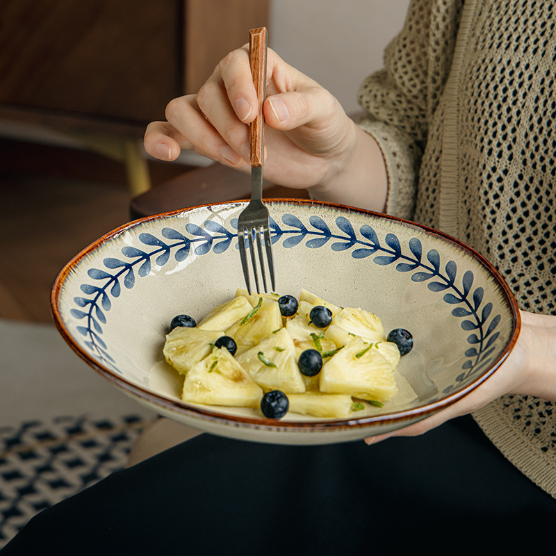 Hermoso plato de hoja de loto de 9 pulgadas, plato de ensalada de alta gama, plato hondo de cerámica de forma especial para exportación transfronteriza
