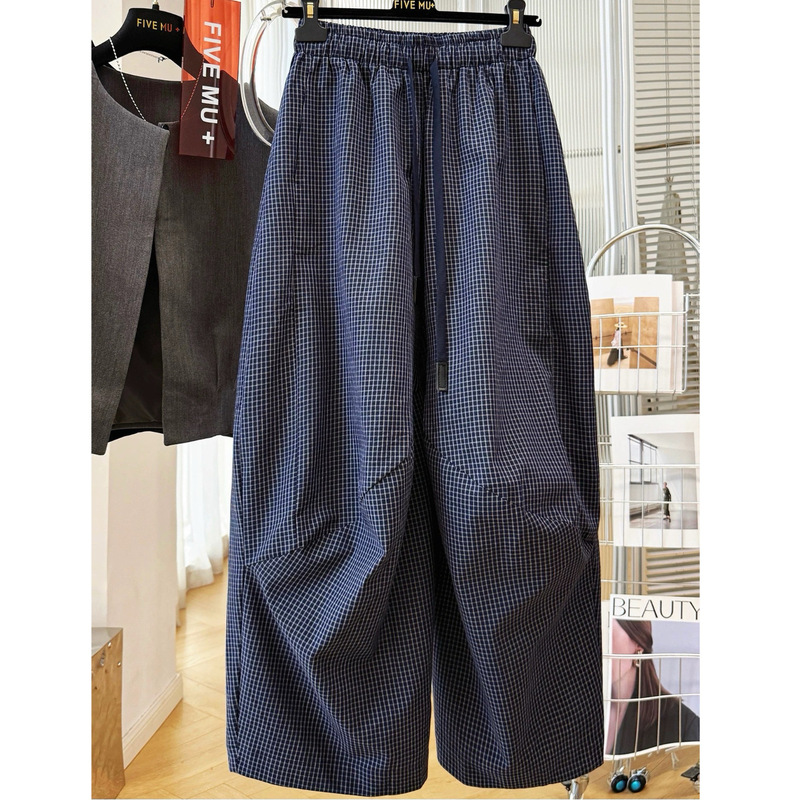 Trendy Pants of the Year: Vintage Small Plaid, Relaxed Style, Loose Wide-Leg Women's Pants for Spring and Summer, Thin Trendy Pants of the Year: Vintage Small Plaid, Relaxed Style, Loose Wide-Leg Women's Pants for Spring and Summer, Thin