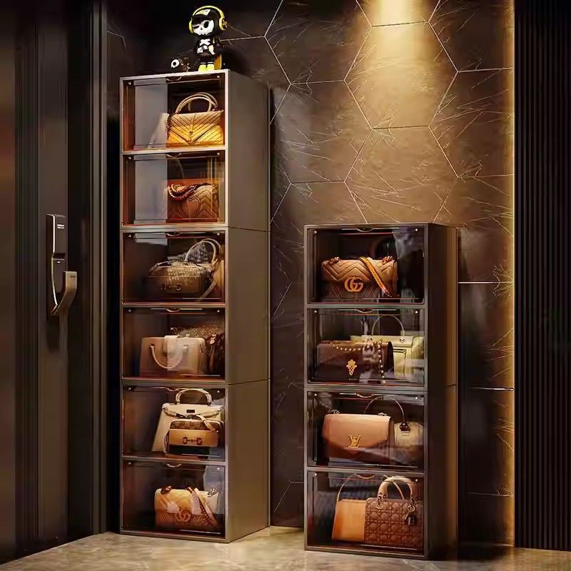 Gabinete de almacenamiento de bolsos para el hogar muestra almacenamiento de artefactos bolsos estantes de almacenamiento caja de exhibición del dormitorio gabinete de piso de madera maciza rejilla